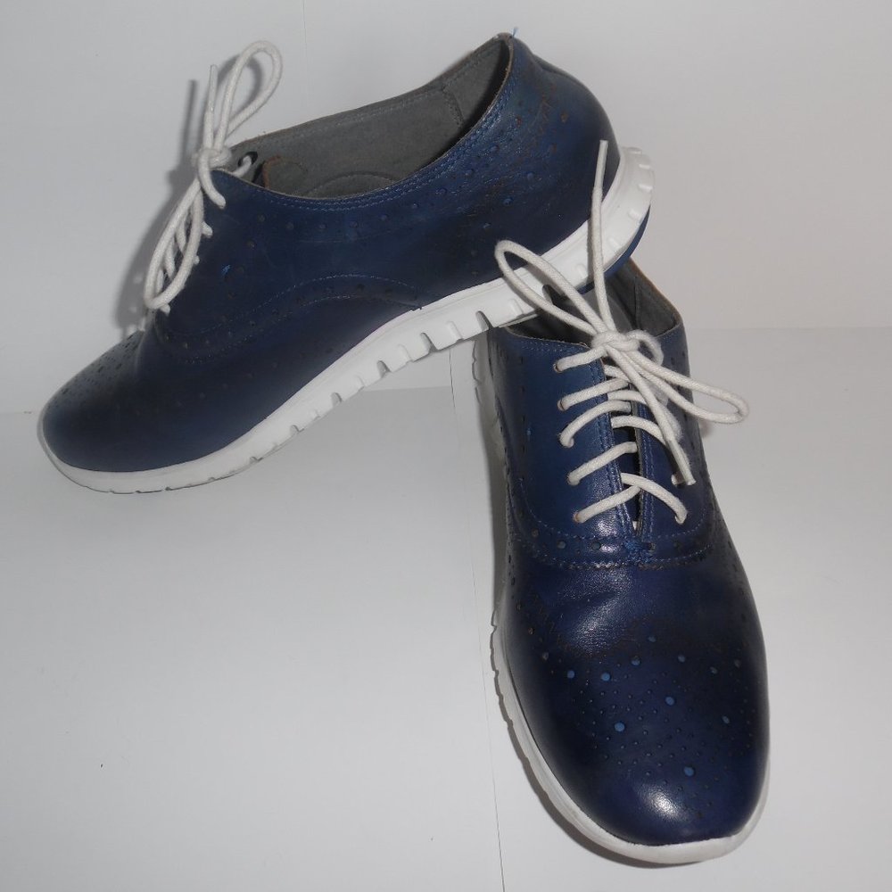Cole Haan ZERØGRAND Wingtip‎ Oxford Blue Leather Comfy Sneakers Shoes 7.5